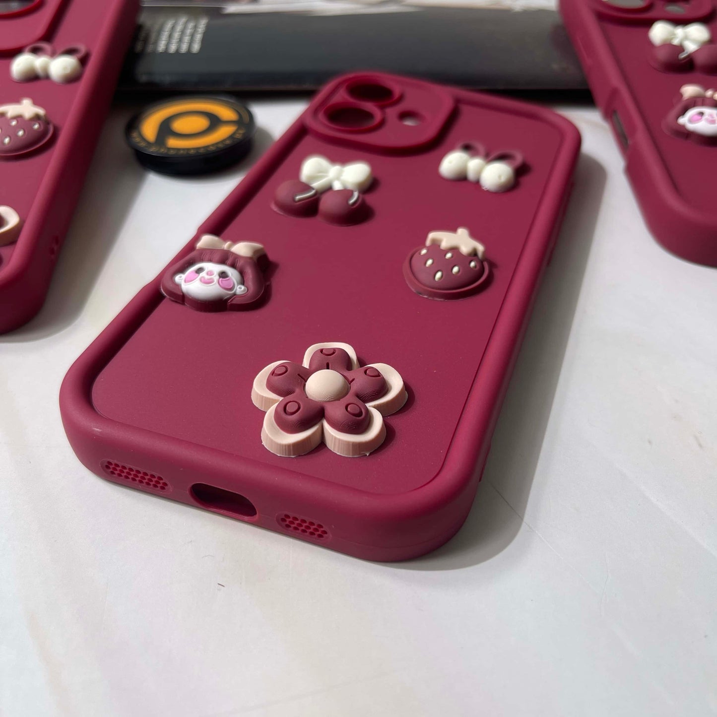 iPhone 17 - Cute 3D Cherry Flower Icons Silicon Case
