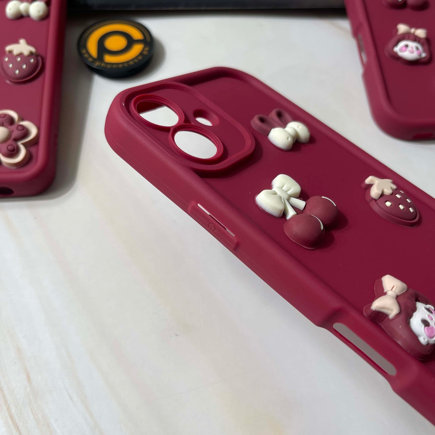 iPhone 17 - Cute 3D Cherry Flower Icons Silicon Case