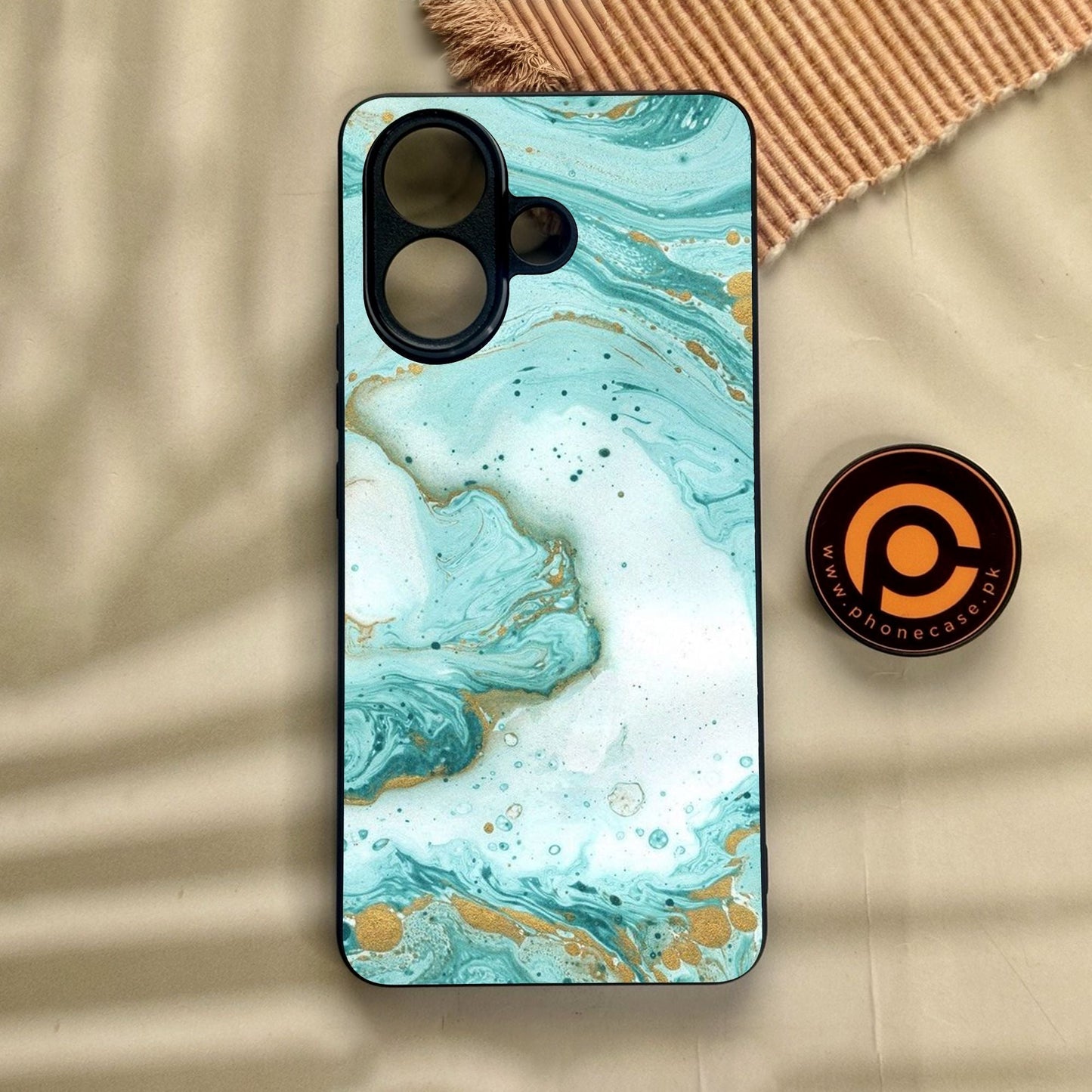 Vivo V60 Lite - Aqua Blue Marble Design - Premium Metal Printed Soft Bumper Shock Proof Case