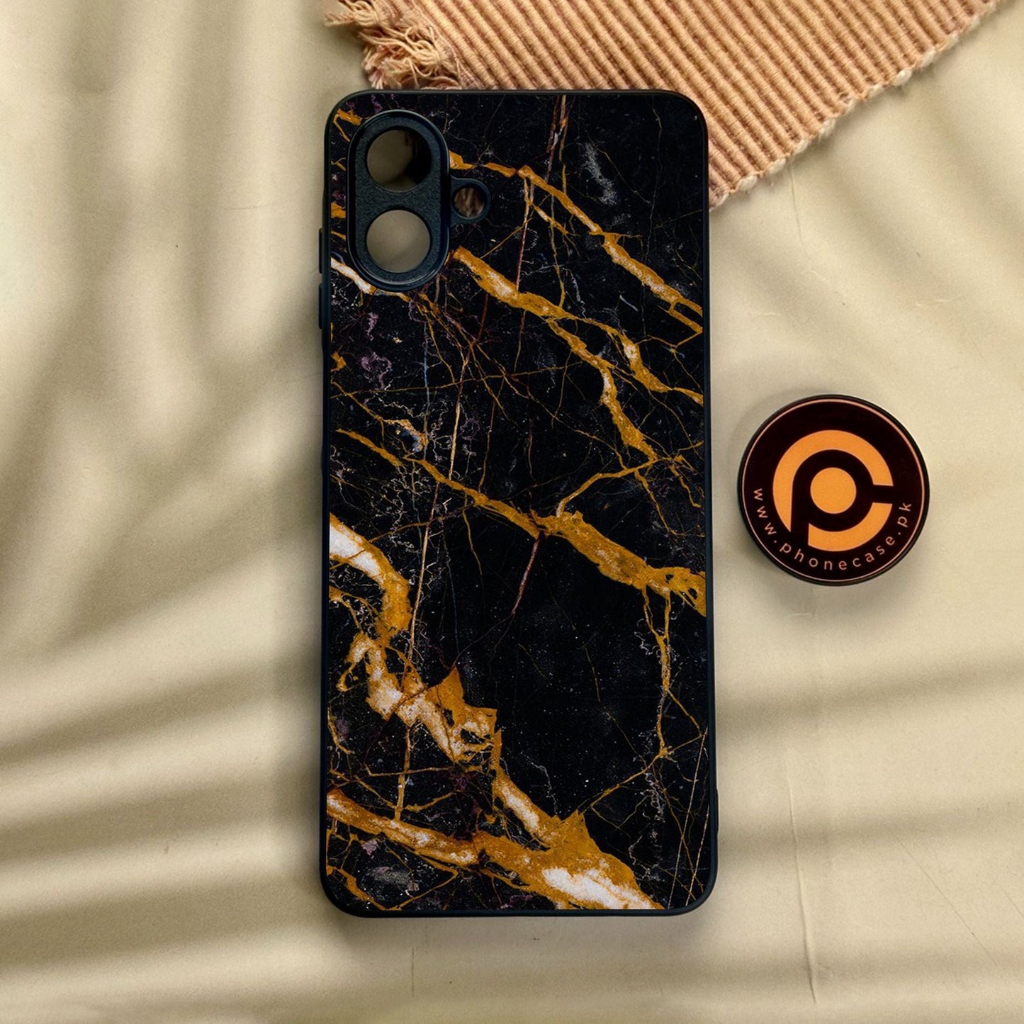 Samsung Galaxy A07 - Golden Black Marble - Premium Metal Printed Soft Bumper Shock Proof Case