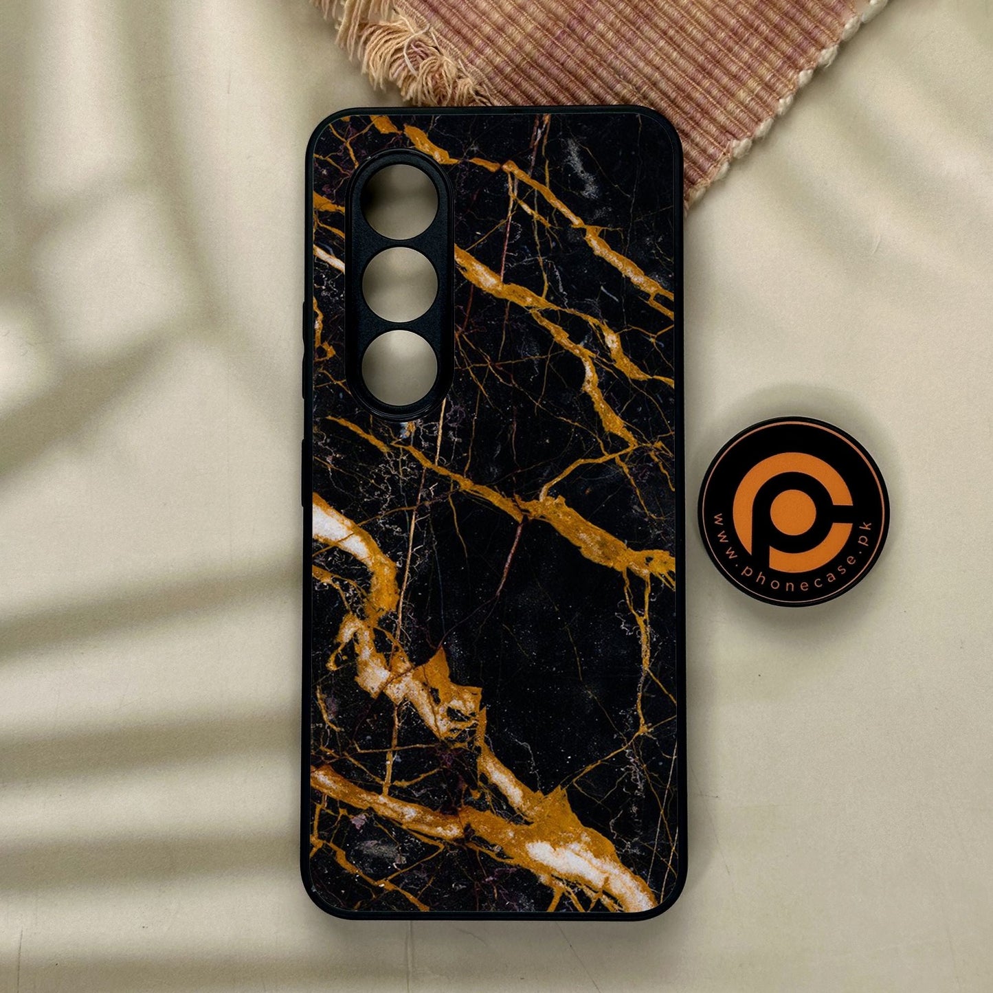 Itel S25 - Golden Black Marble - Premium Metal Printed Soft Bumper Shock Proof Case