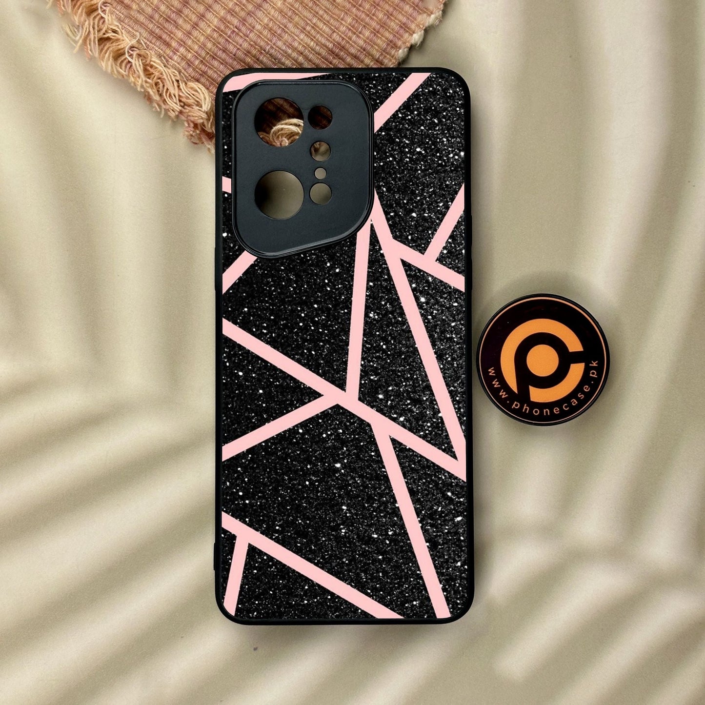 Oppo Find X5 Pro - Black Sparkle Glitter With Rosegold - Premium Metal Printed Soft Bumper Shock Proof Case