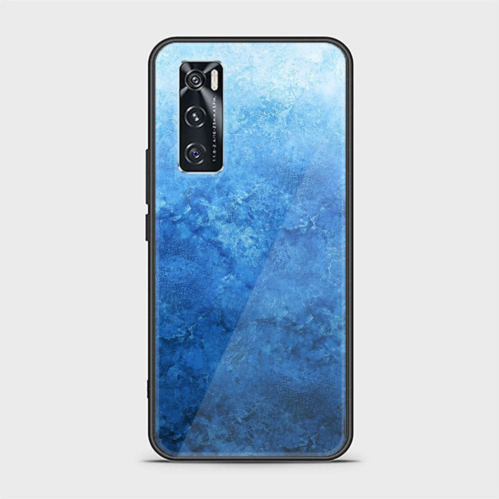 Vivo V20 SE Blue Marble Design 2 Premium Printed Glass soft Bumper shock Proof Case CS-37238