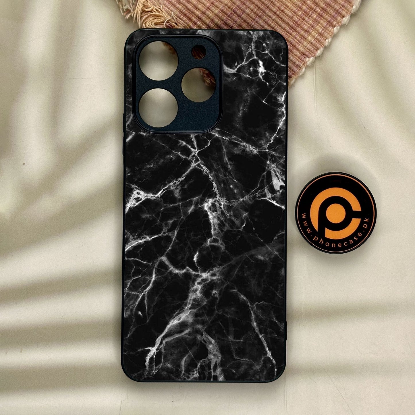 Realme Note 70 - Black Marble Design 4 - Premium Metal Printed Soft Bumper Shock Proof Case