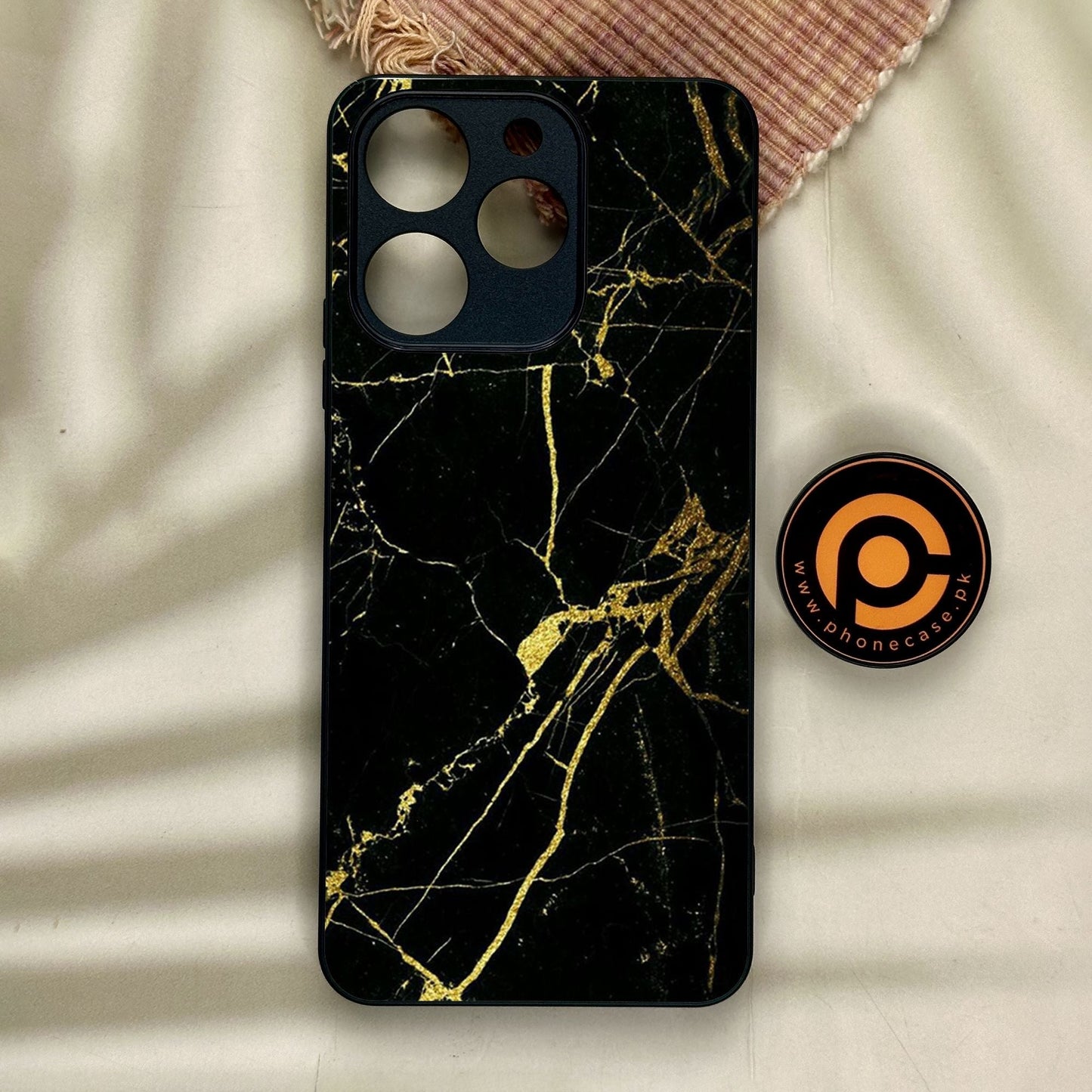 Realme Note 70 - Black Marble Design 3 - Premium Metal Printed Soft Bumper Shock Proof Case