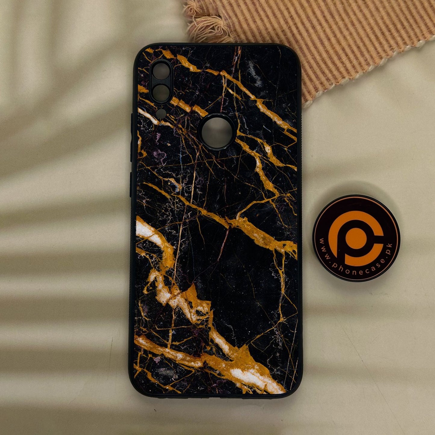 Redmi Note 7 - Golden Black Marble - Premium Metal Printed Soft Bumper Shock Proof Case