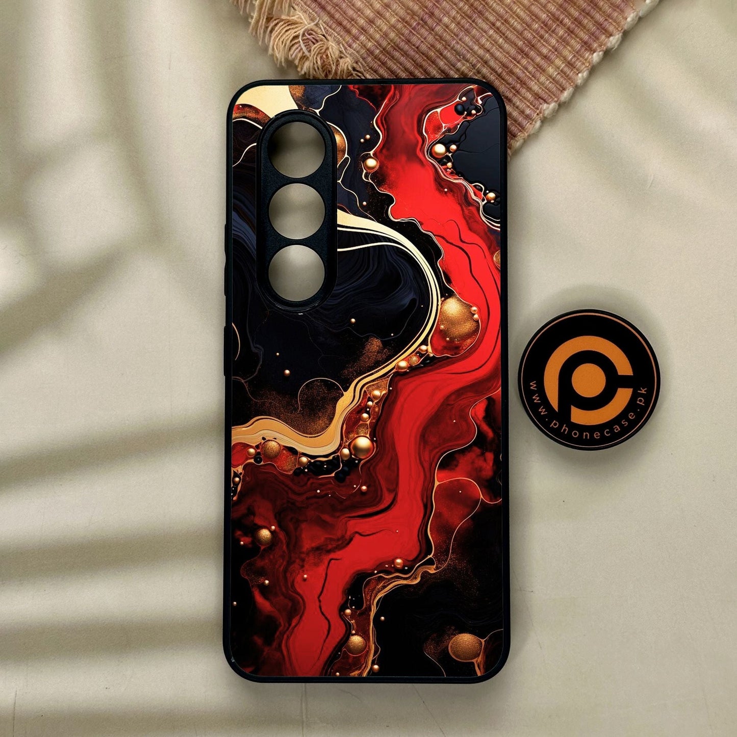 Itel S25 - Red Gold Marble - Premium Metal Printed Soft Bumper Shock Proof Case