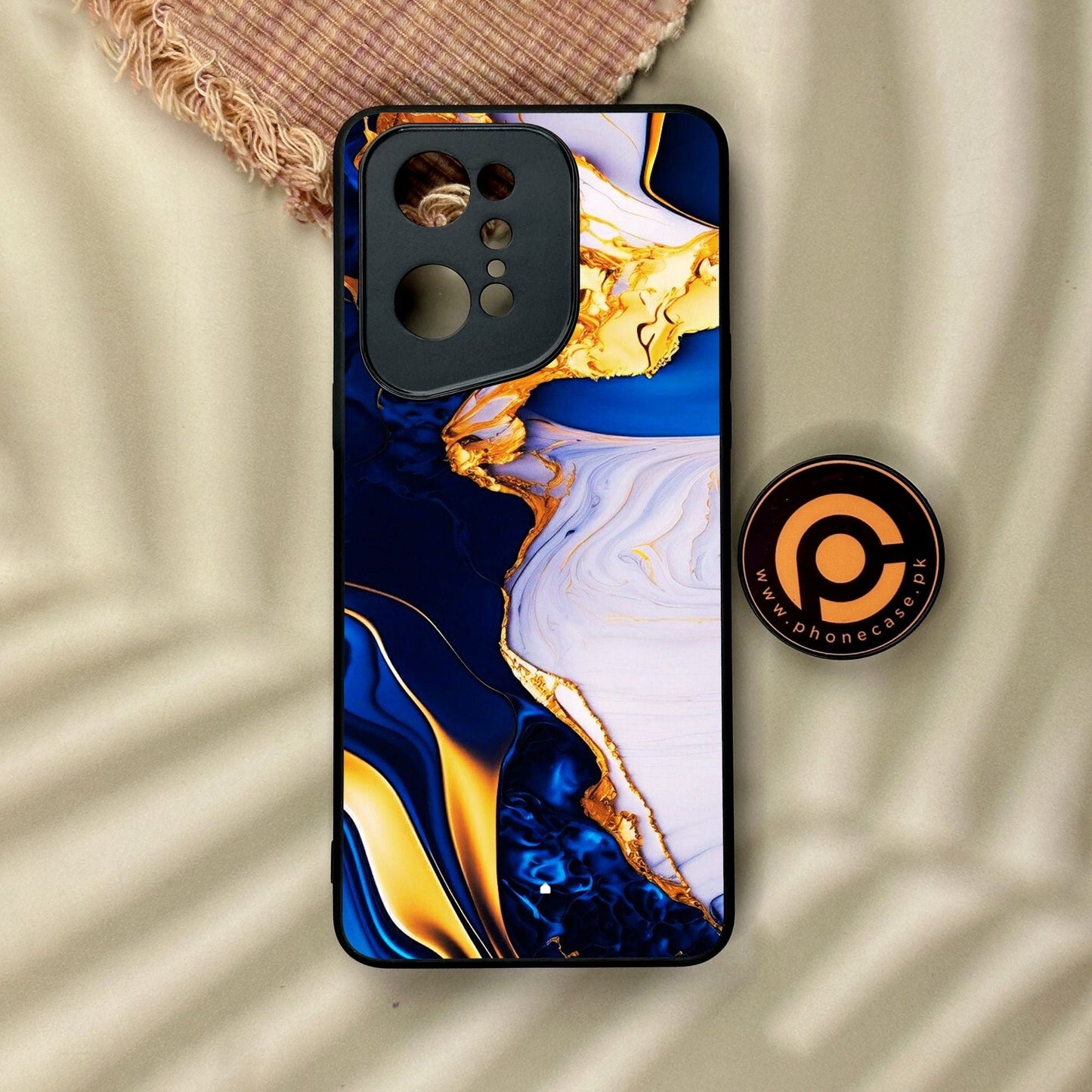 Oppo Find X5 Pro - Blue Golden Marble - Premium Metal Printed Soft Bumper Shock Proof Case
