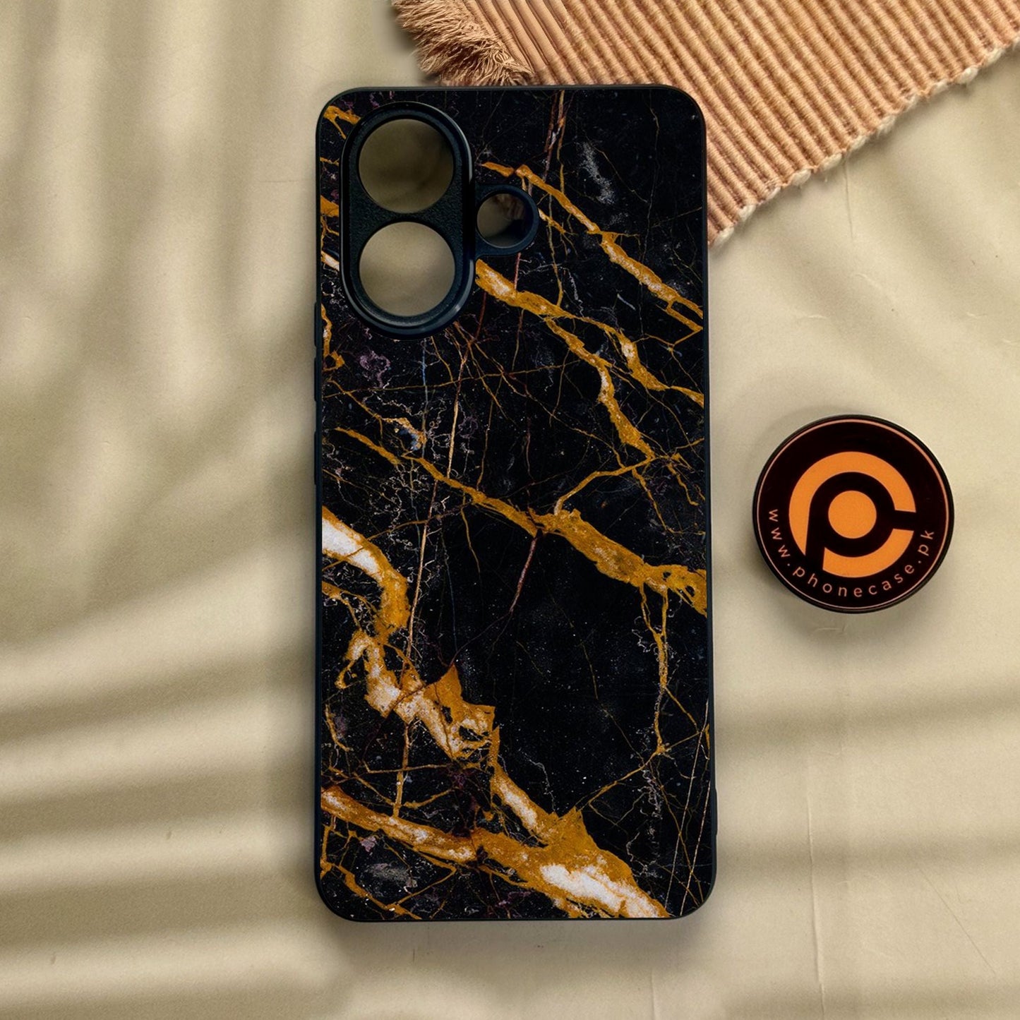 Vivo V60 Lite - Golden Black Marble - Premium Metal Printed Soft Bumper Shock Proof Case