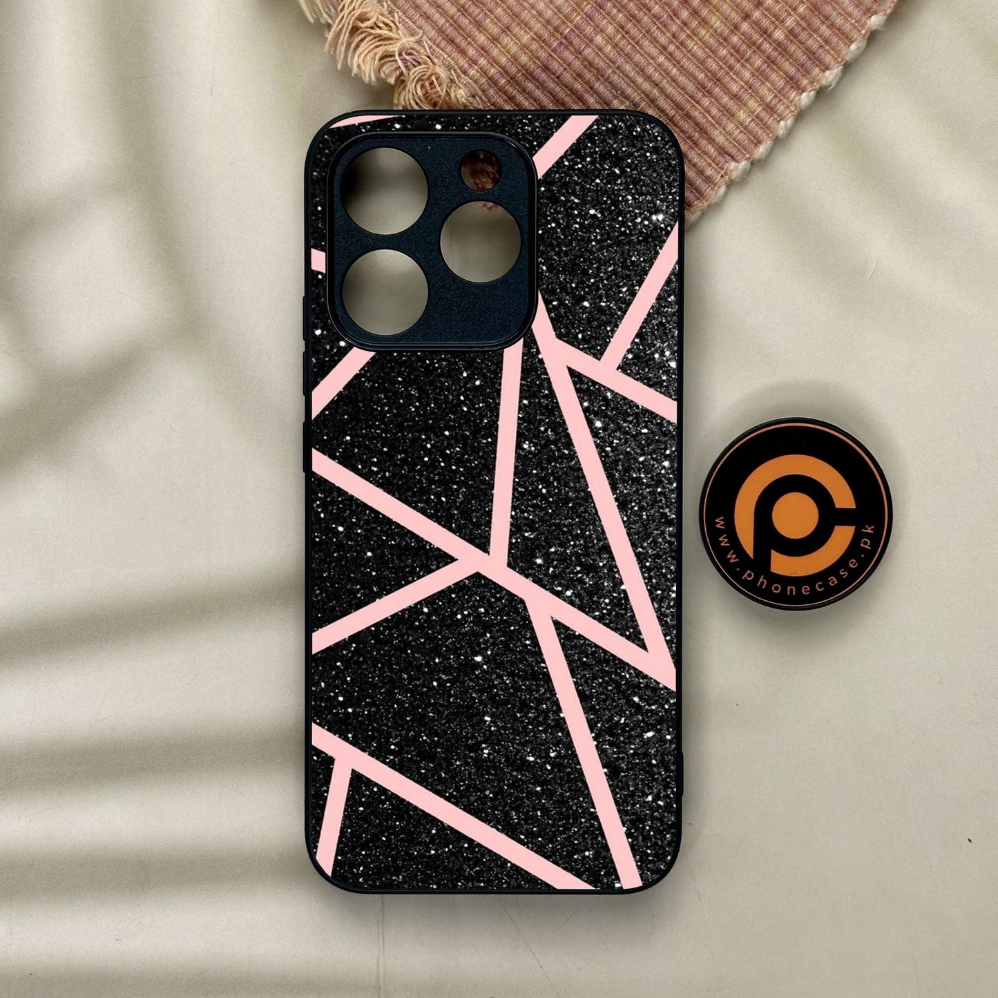 Realme 15T - Black Sparkle Glitter With Rosegold - Premium Metal Printed Soft Bumper Shock Proof Case