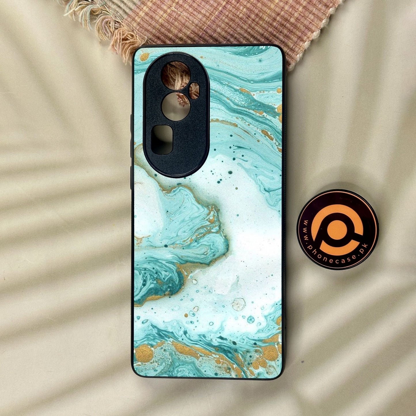 Oppo Reno 10 Pro Plus - Aqua Blue Marble Design - Premium Metal Printed Soft Bumper Shock Proof Case