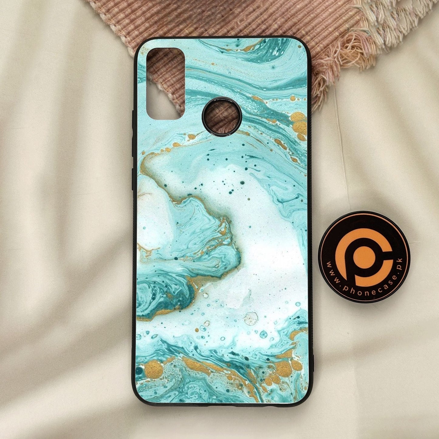Honor 9X Lite - Aqua Blue Marble Design - Premium Metal Printed Soft Bumper Shock Proof Case