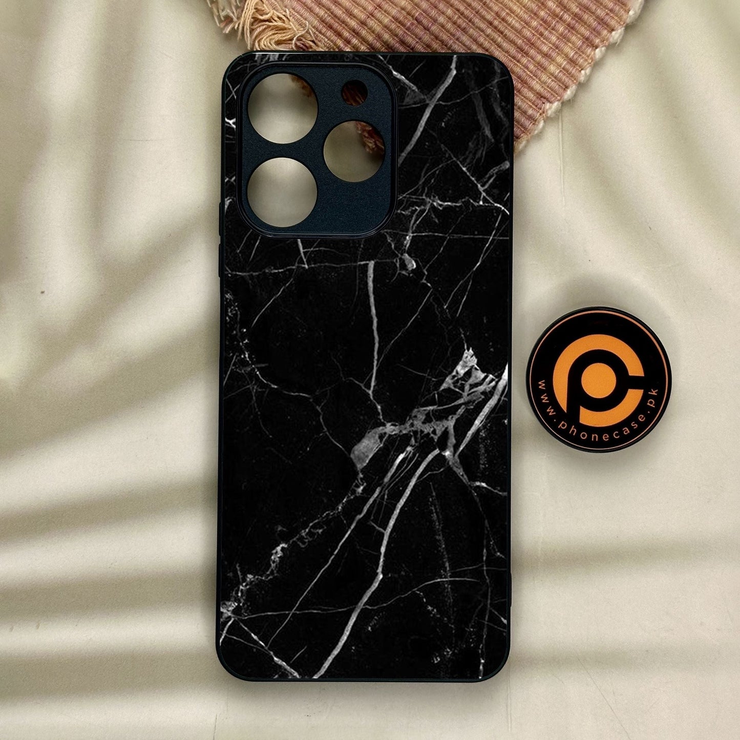 Realme Note 70 - Black Marble Design 2 - Premium Metal Printed Soft Bumper Shock Proof Case