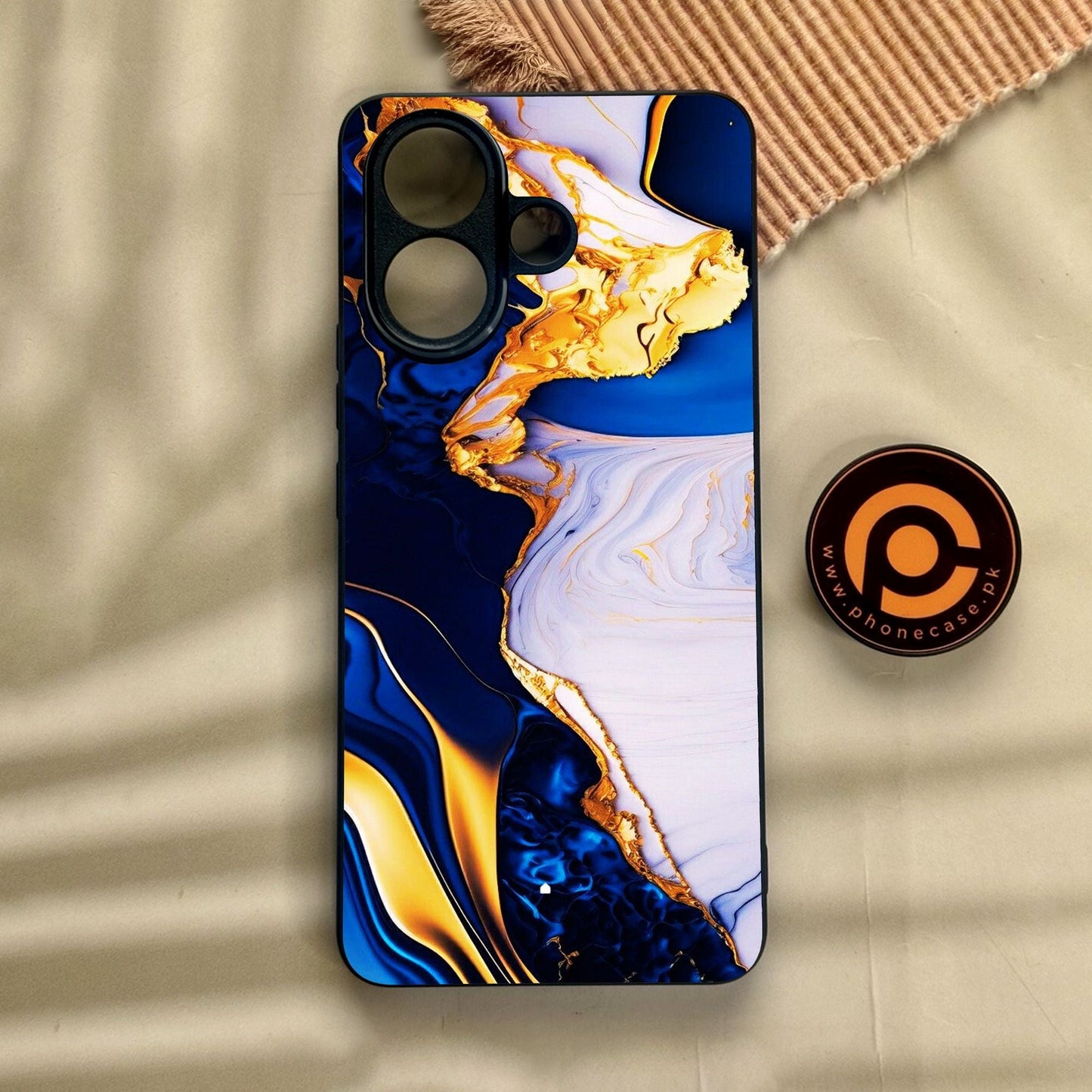 Vivo V60 Lite - Blue Golden Marble - Premium Metal Printed Soft Bumper Shock Proof Case