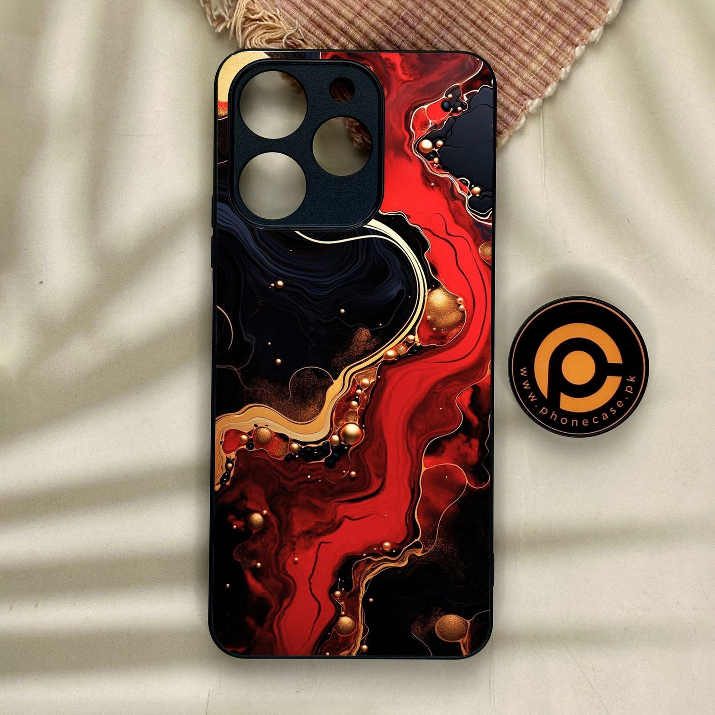 Realme Note 70 - Red Gold Marble - Premium Metal Printed Soft Bumper Shock Proof Case