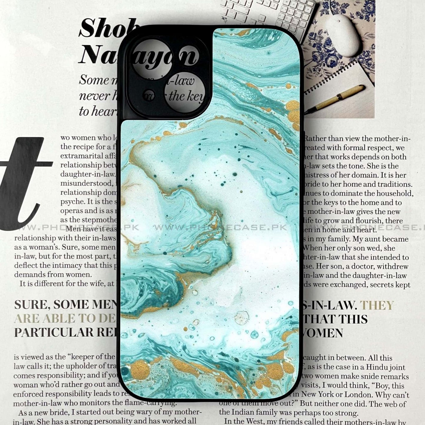 iPhone 13 Mini - Aqua Blue Marble Design - Premium Metal Printed soft Bumper shock Proof Case CS-38238