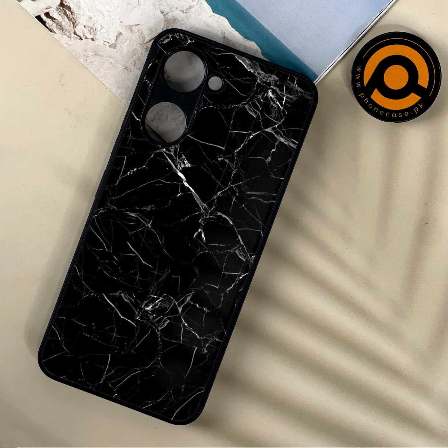 Vivo Y03 - Black Marble Design 1 - Premium Printed Metal soft Bumper shock Proof Case CS-37701