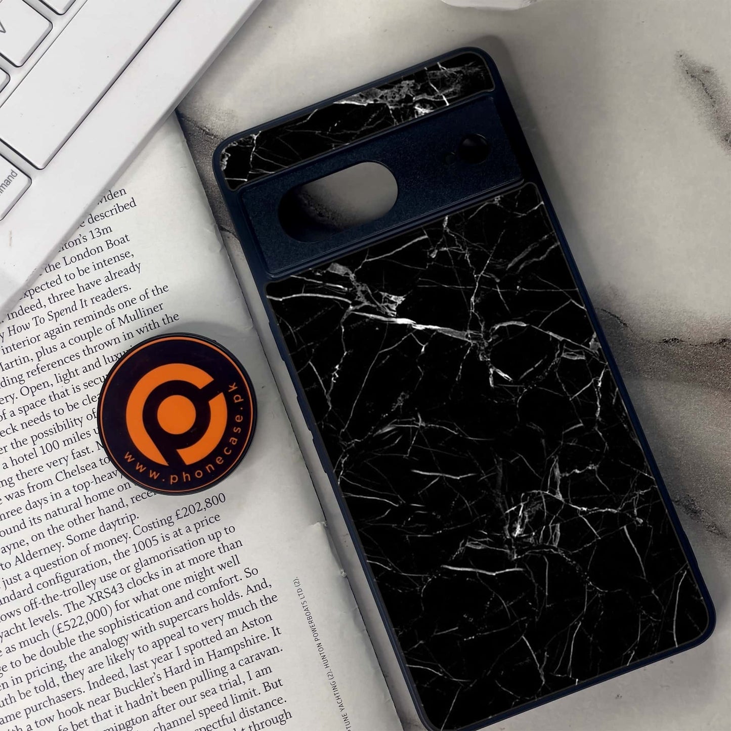 Google Pixel 7 - Black Marble Design 1 - Premium Metal Printed soft Bumper Shock Proof Case CS-38168