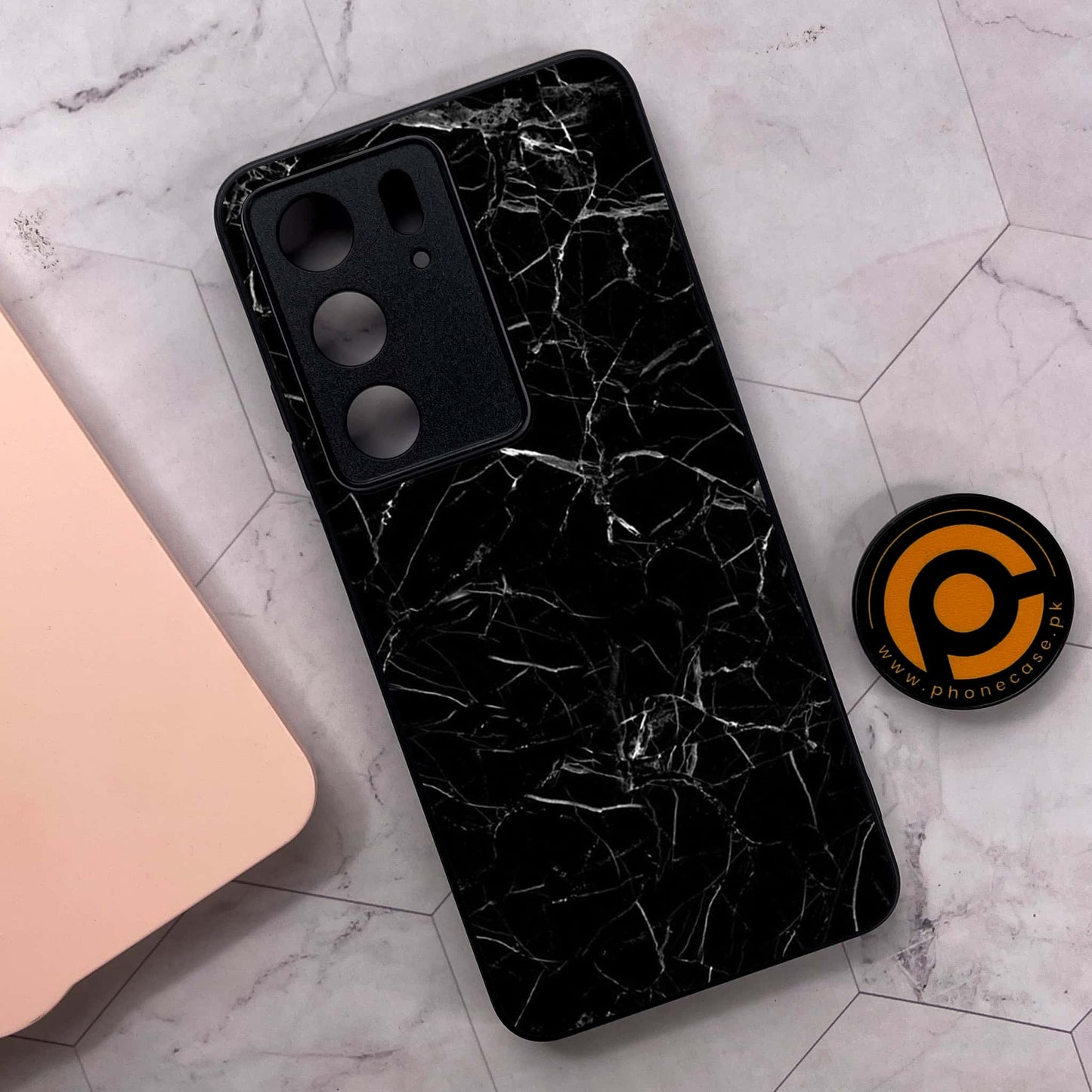Realme C71 4G - Black Marble Design 1 - Premium Metal Printed soft Bumper shock Proof Case CS-38560