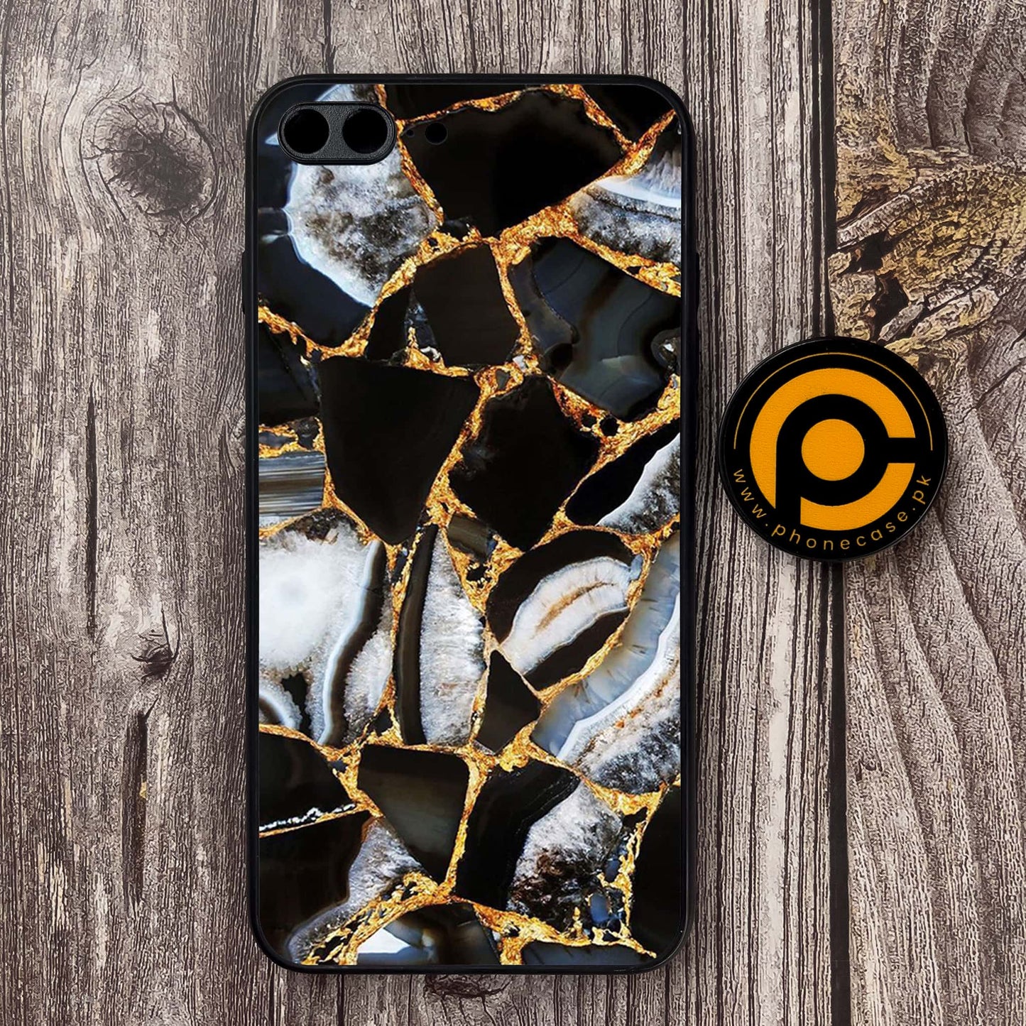 iPhone 7 Plus - Black Marble Series - Premium Metal Printed soft Bumper shock Proof Case