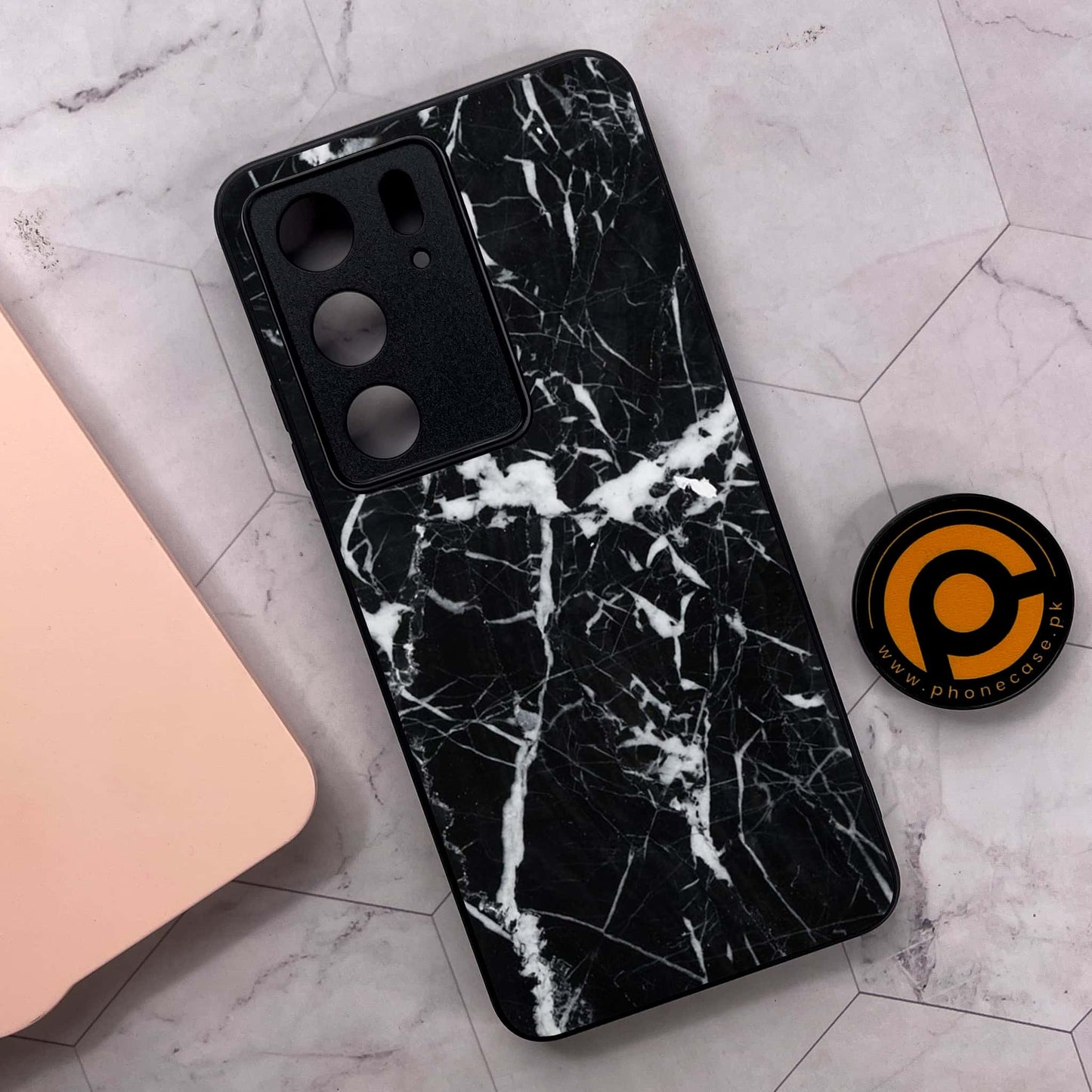Realme C71 4G - Black Marble Design 6 - Premium Metal Printed soft Bumper shock Proof Case CS-38278