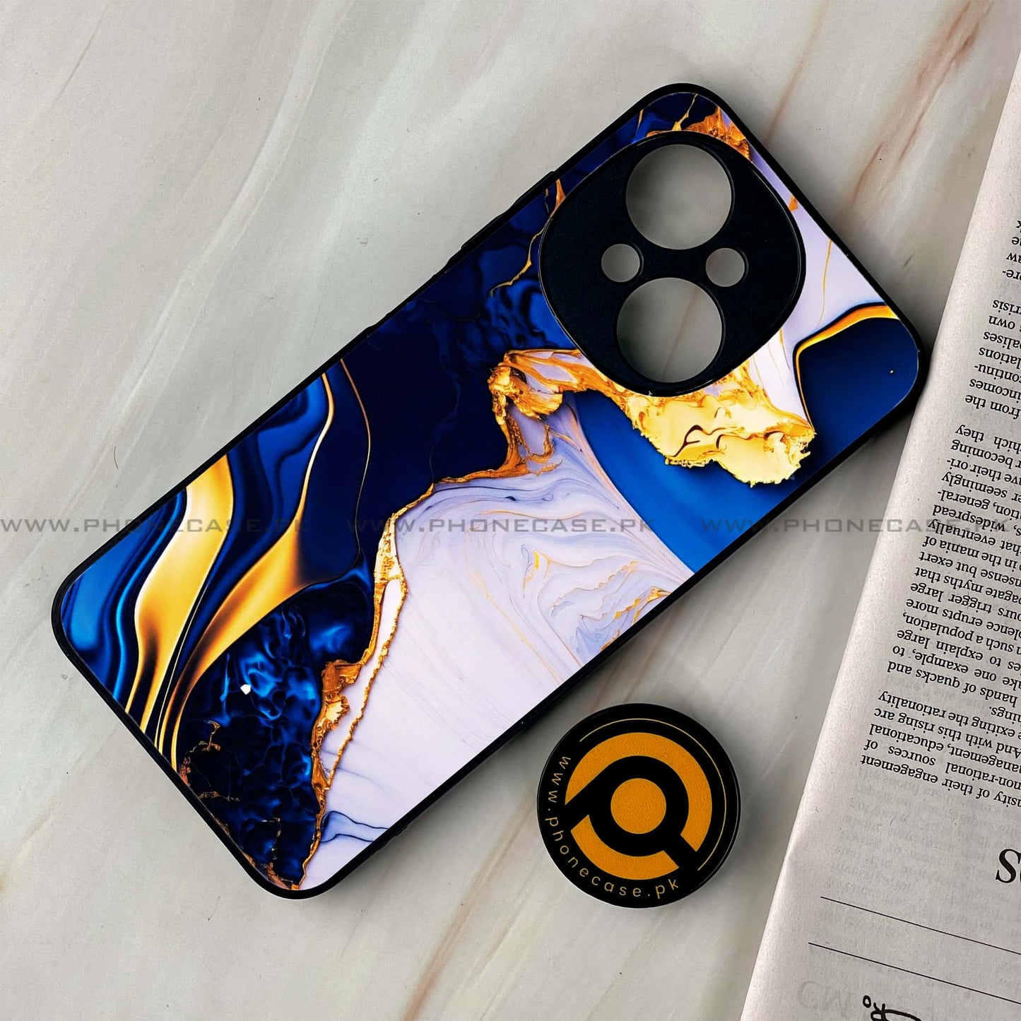 Tecno Spark Go 1 - Blue Golden Marble - Premium Printed Glass soft Bumper shock Proof Case CS-37522