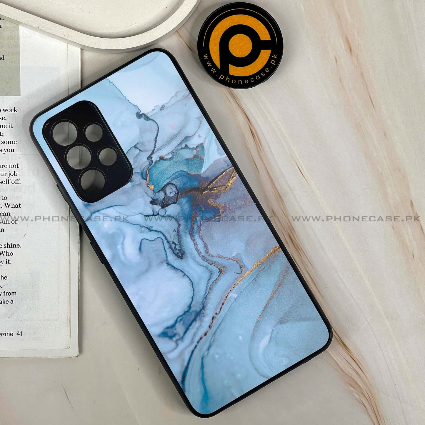 Galaxy A32 - Blue Marble Design 1 - Premium Metal Printed soft Bumper shock Proof Case CS-39019