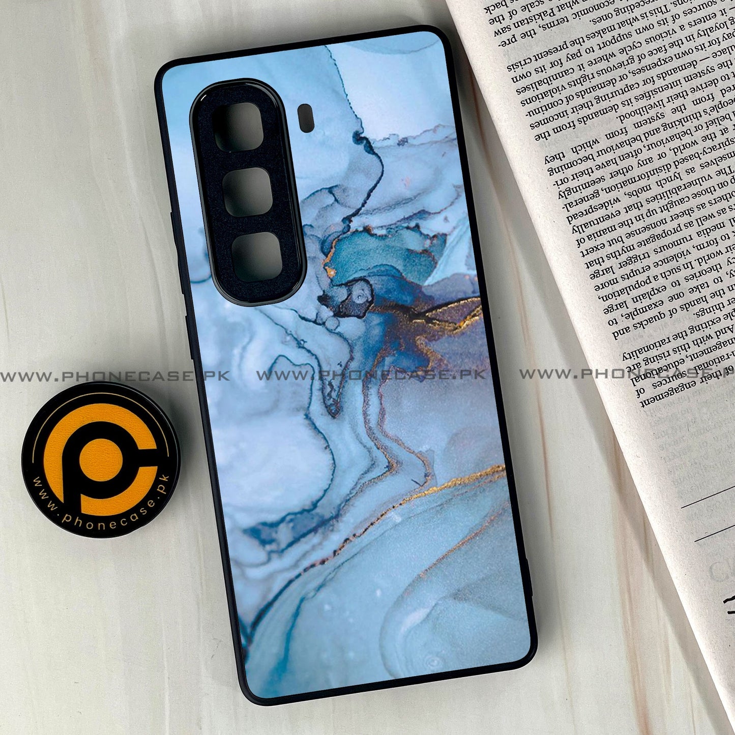 Infinix Hot 50 Pro Plus - Blue Marble Design 1 - Premium Metal Printed soft Bumper shock Proof Case CS-39000