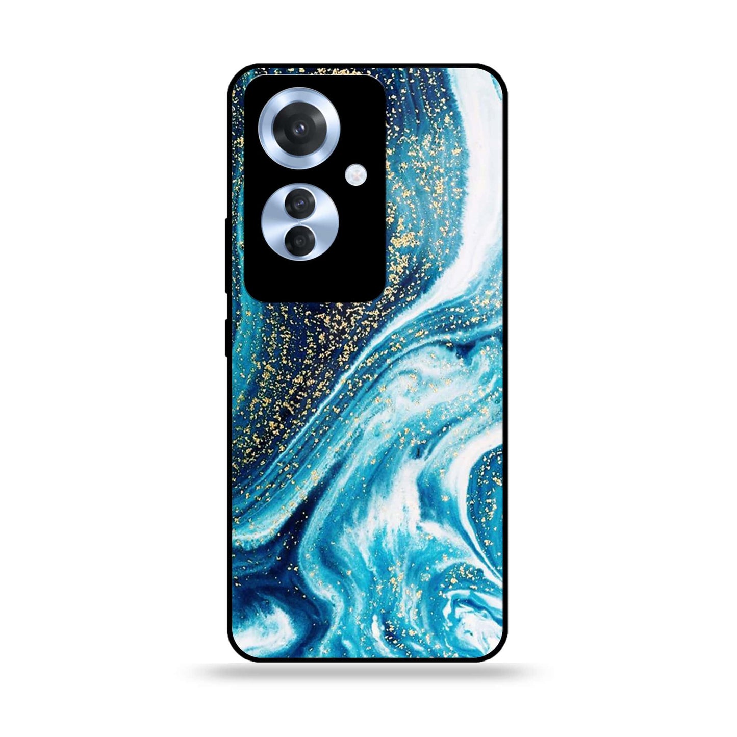 Oppo Reno 11F - Blue Marble Design 5 - Premium Printed Glass soft Bumper shock Proof Case CS-37862