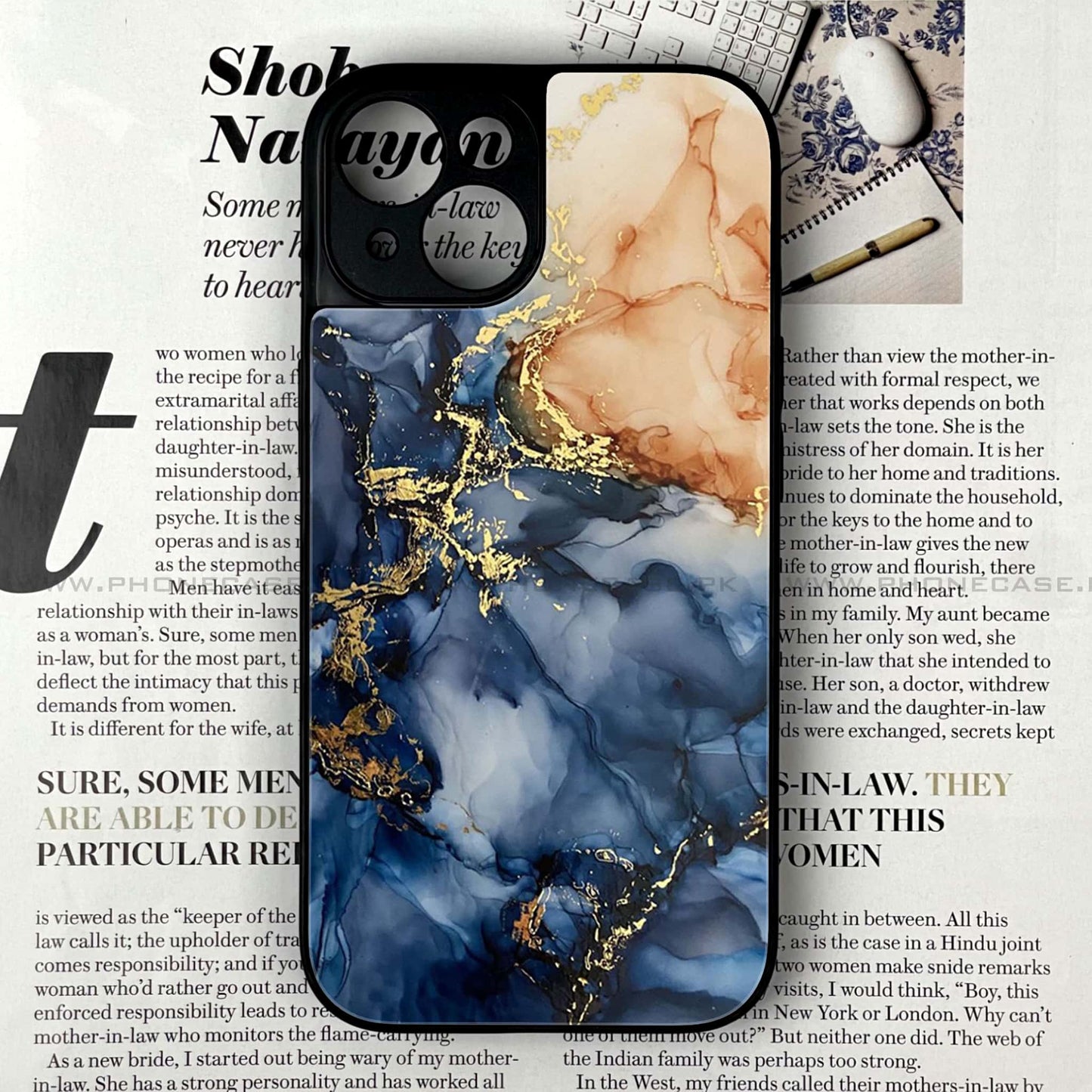 iPhone 14 - Blue Marble Design 9 - Premium Metal Printed soft Bumper shock Proof Case CS-37225