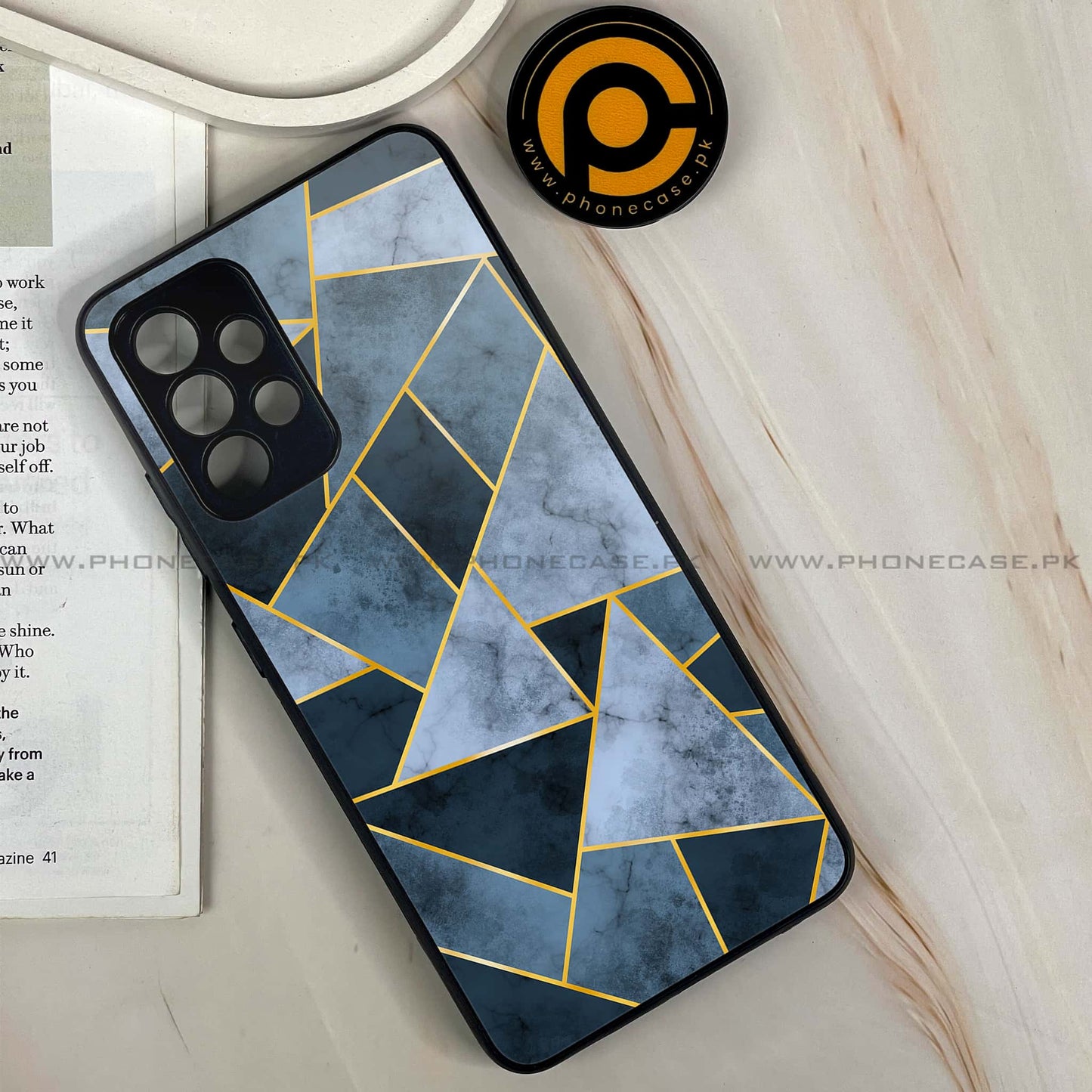 Samsung Galaxy A32 4G- Geometric Marble Design 3 - Premium Printed Glass soft Bumper shock Proof Case CS-37637