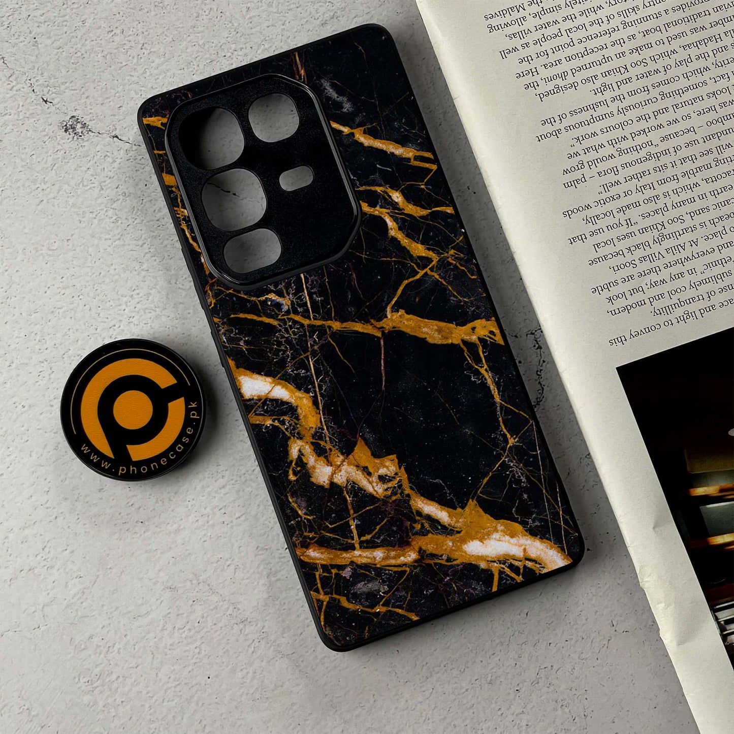 Infinix Note 50 - Golden Black Marble - Premium Metal Printed Soft Bumper Shockproof Case CS-37676