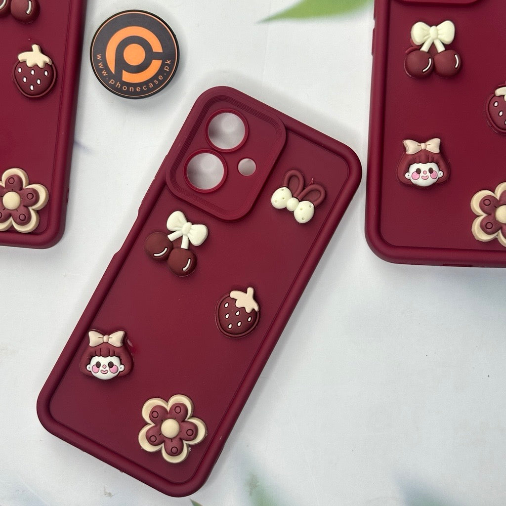 Infinix Smart 10/ Tecno Spark Go 2/ Pop 10 - Cute 3D Cherry Flower Icons Silicon Case