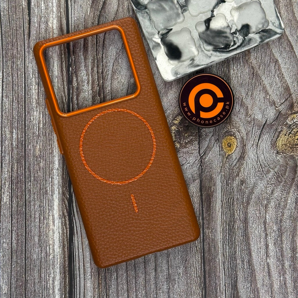 Infinix Note 40 Pro/ Note 40 Pro Plus - Branded Leather Texture MagSafe Compatible Anti-Slip Soft Case