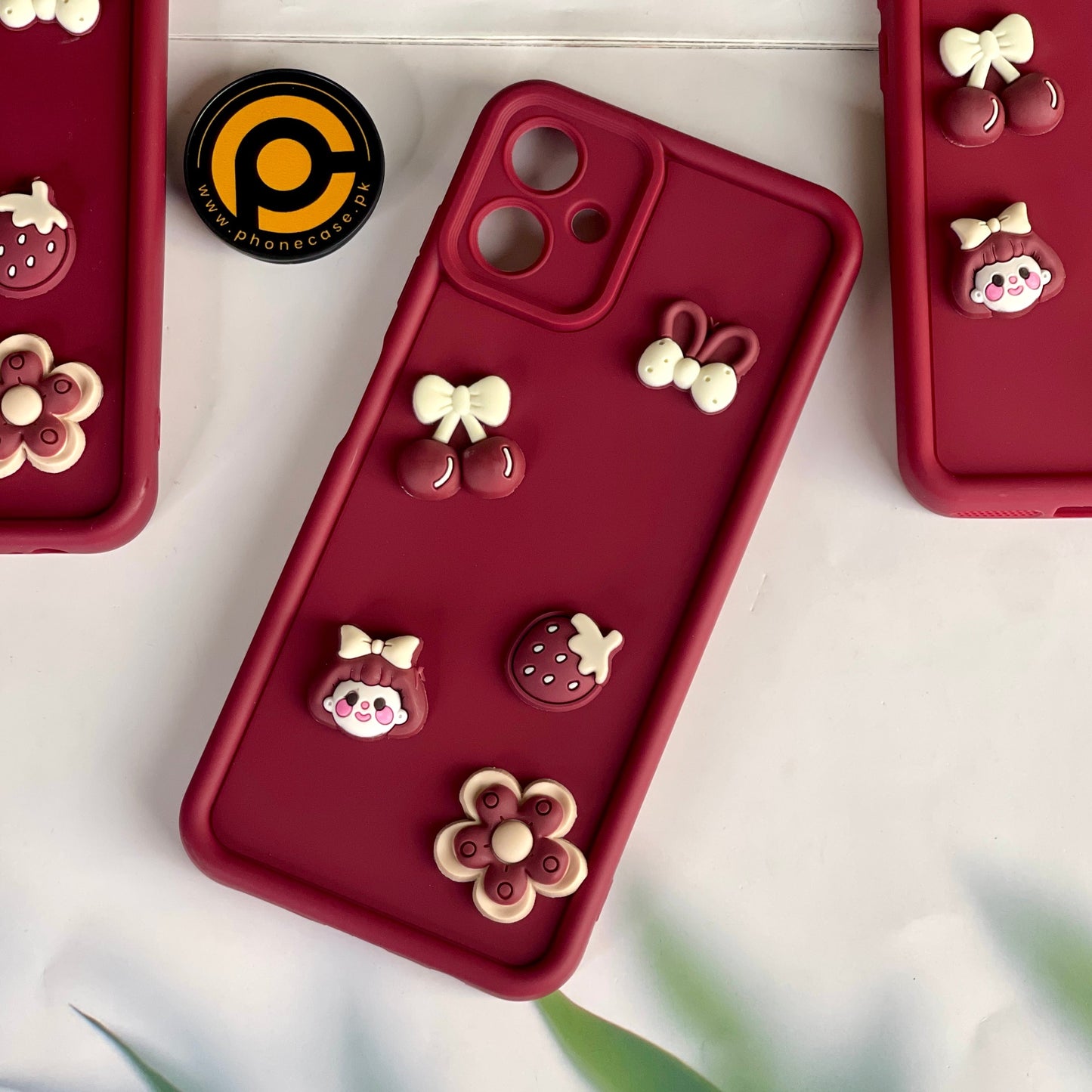 Samsung Galaxy A07 - Cute 3D Cherry Flower Icons Silicon Case