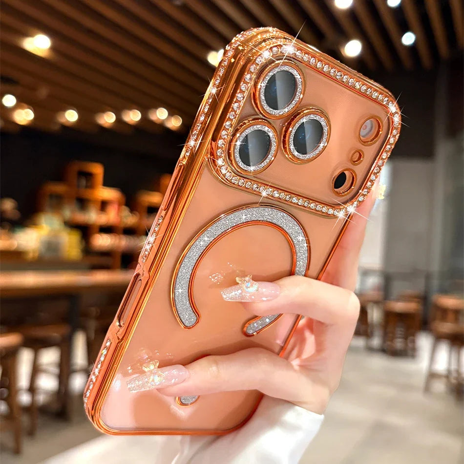 iPhone 17 Pro - Luxury Creative Diamond Bumper Phone case - Orange