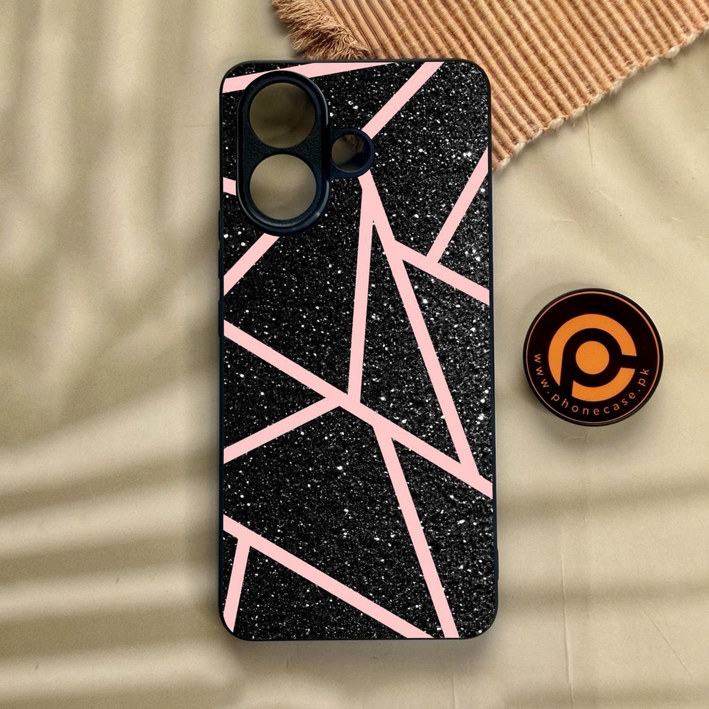 Vivo V60 Lite - Black Sparkle Glitter With Rosegold - Premium Metal Printed Soft Bumper Shock Proof Case