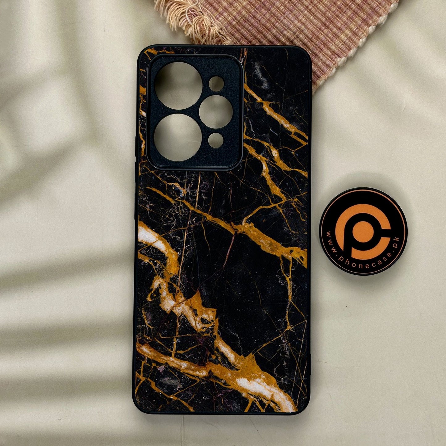 Realme 15 Pro - Golden Black Marble - Premium Metal Printed Soft Bumper Shock Proof Case