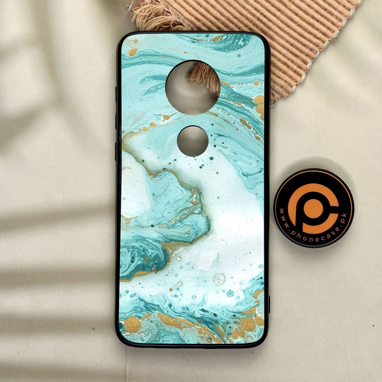 Motorola Moto G7 - Aqua Blue Marble Design - Premium Metal Printed Soft Bumper Shock Proof Case
