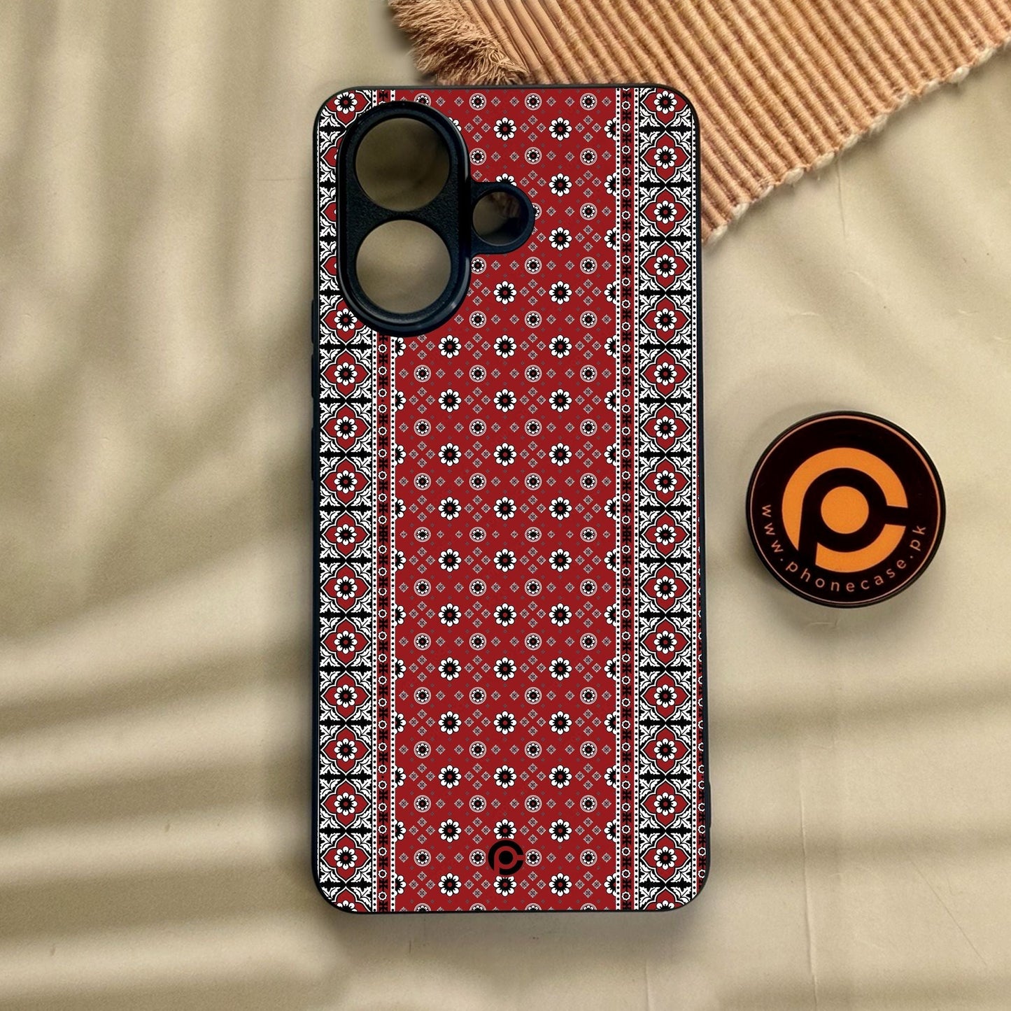 Vivo V60 Lite - Ajrak Design 12 - Premium Metal Printed Soft Bumper Shock Proof Case