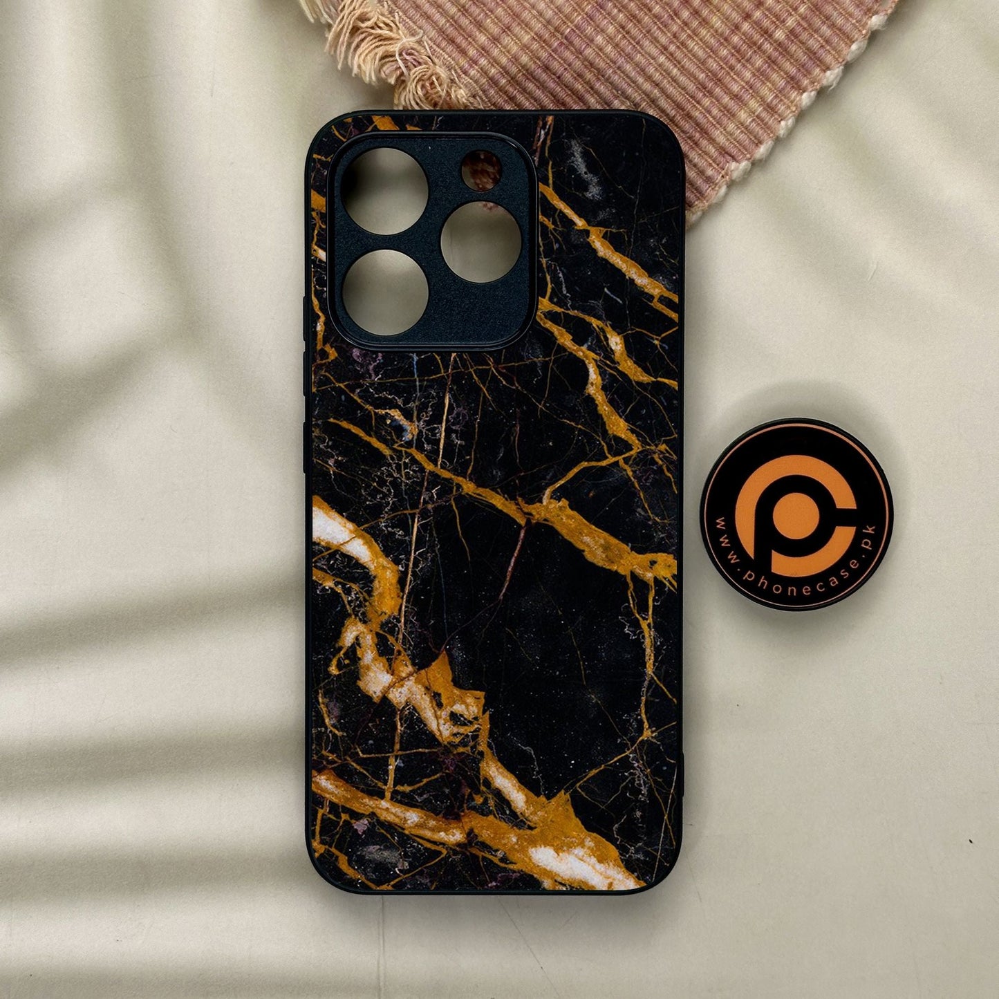 Realme 15T - Golden Black Marble - Premium Metal Printed Soft Bumper Shock Proof Case