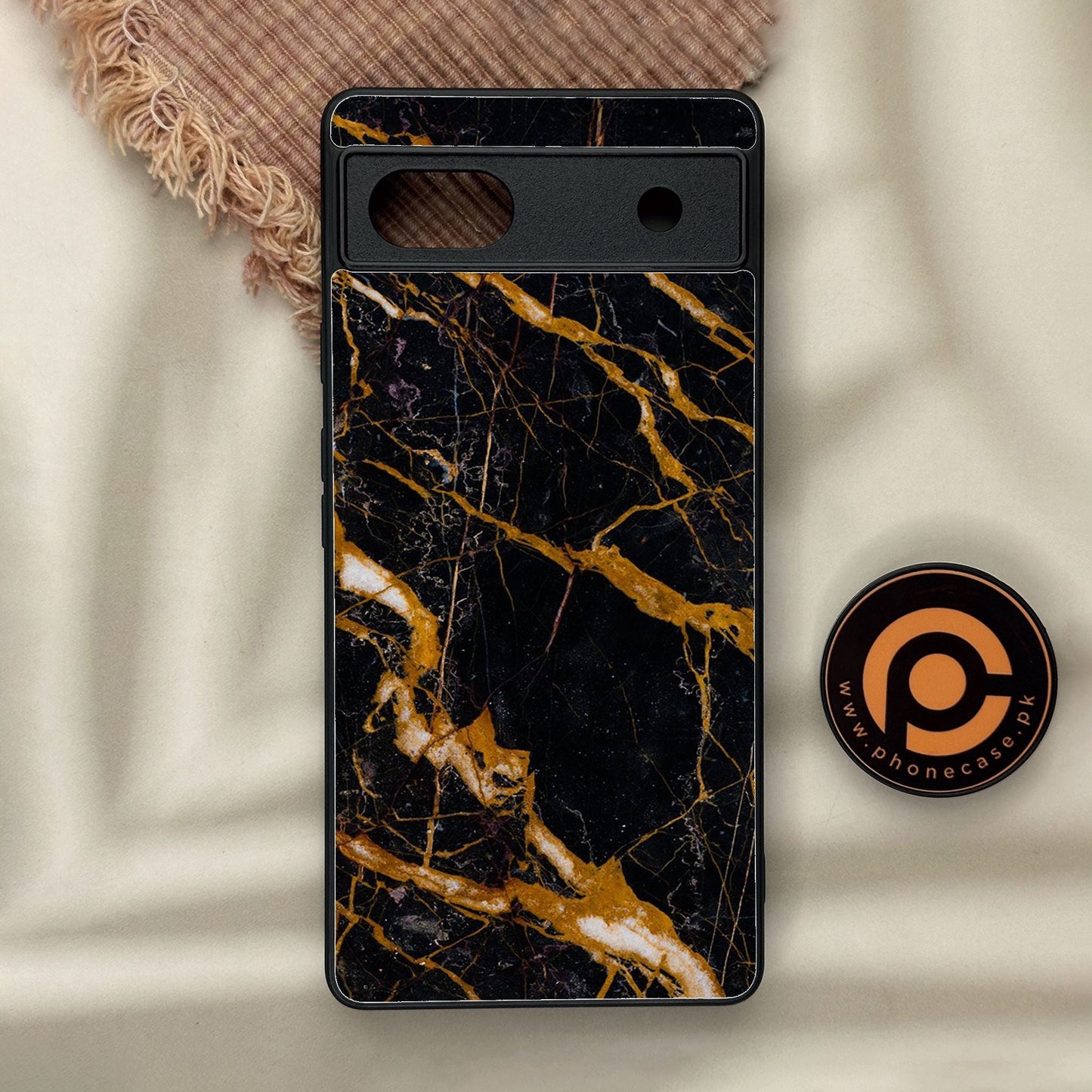Google Pixel 6A - Golden Black Marble - Premium Metal Printed soft Bumper Shock Proof Case CS-37882