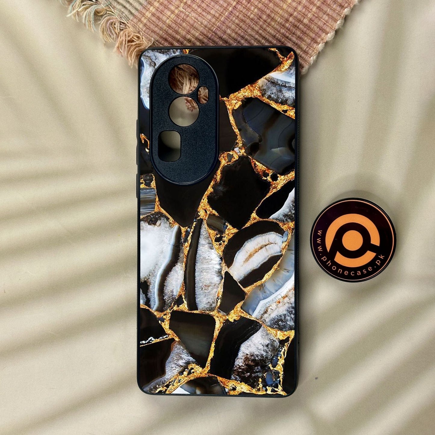 Oppo Reno 10 Pro Plus - Black Marble Design 5 - Premium Metal Printed Soft Bumper Shock Proof Case