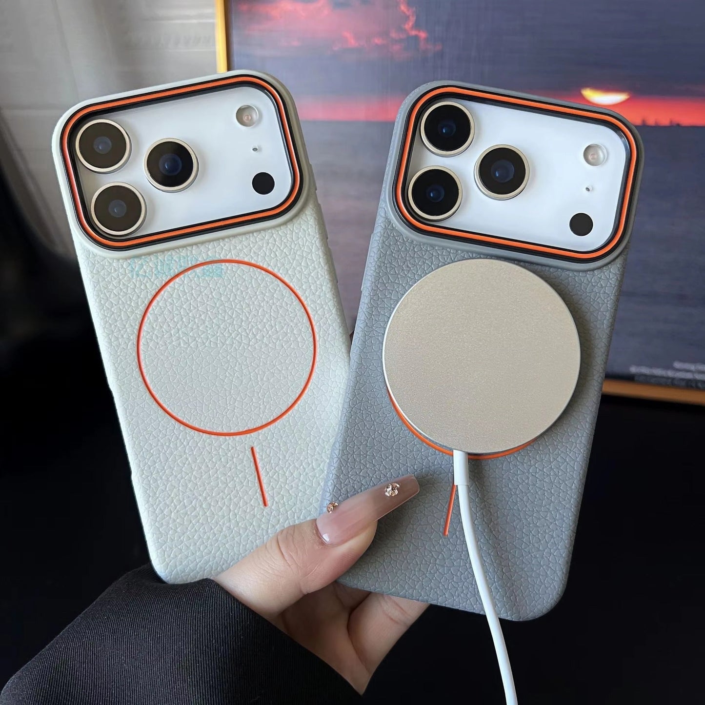 iPhone 17 Pro Max - Branded Leather Texture MagSafe Compatible Anti-Slip Soft Case