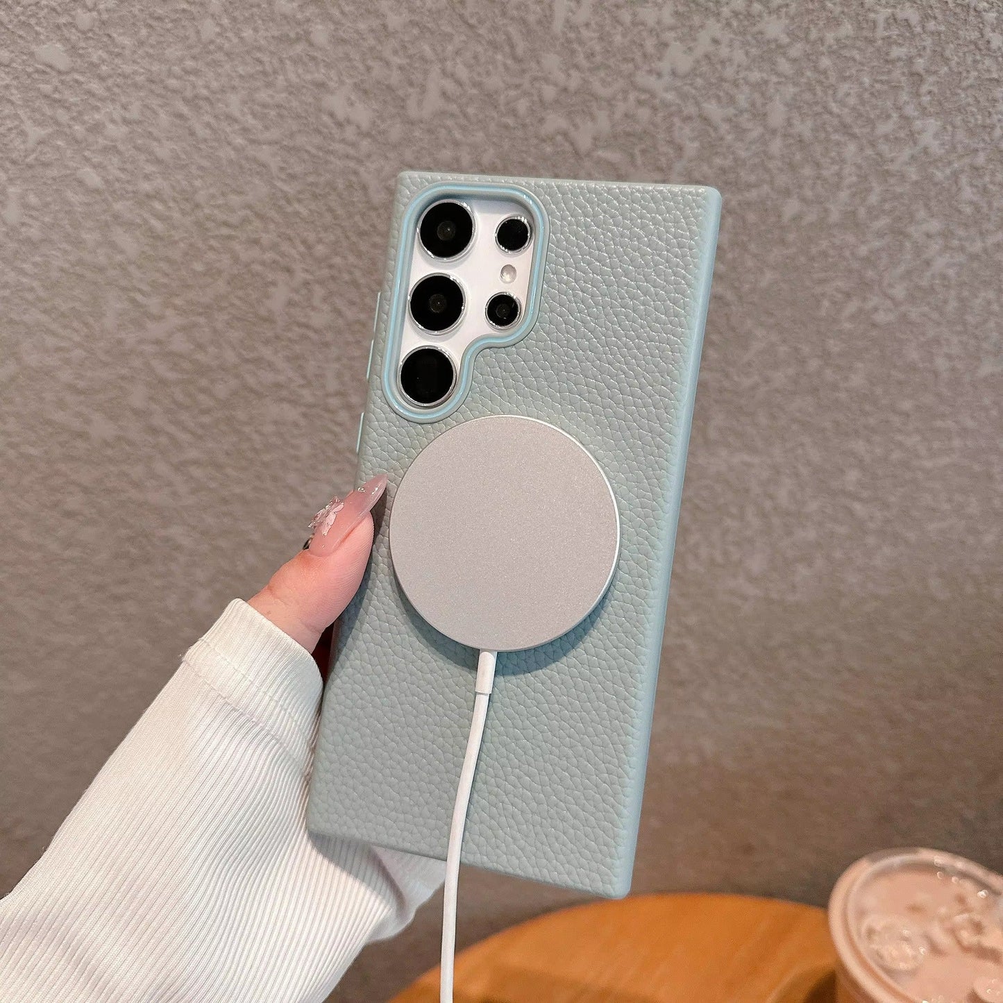 Samsung Galaxy S25 Ultra - Branded Leather Texture MagSafe Compatible Anti-Slip Soft Case