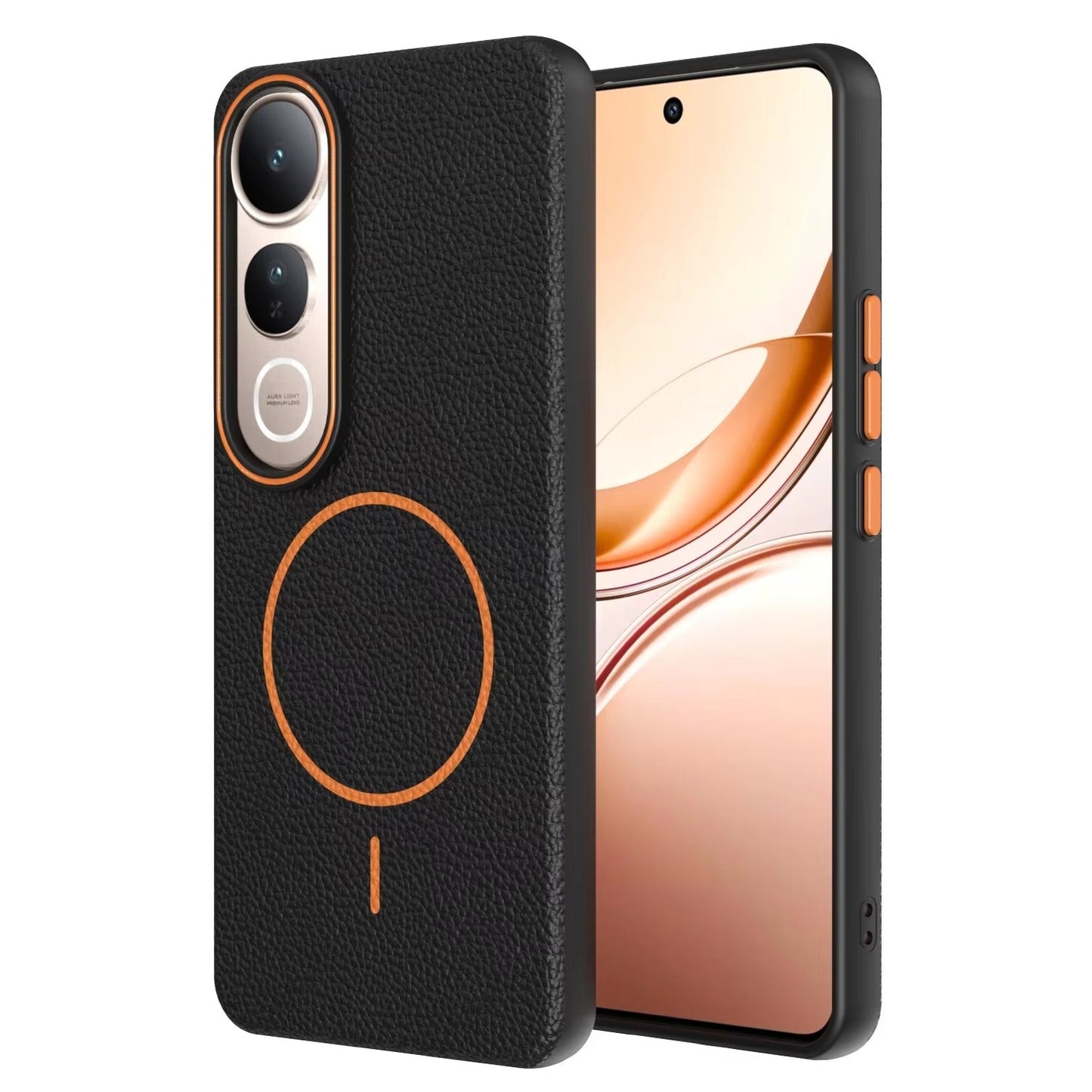 Vivo V50 Lite - Branded Leather Texture MagSafe Compatible Anti-Slip Soft Case