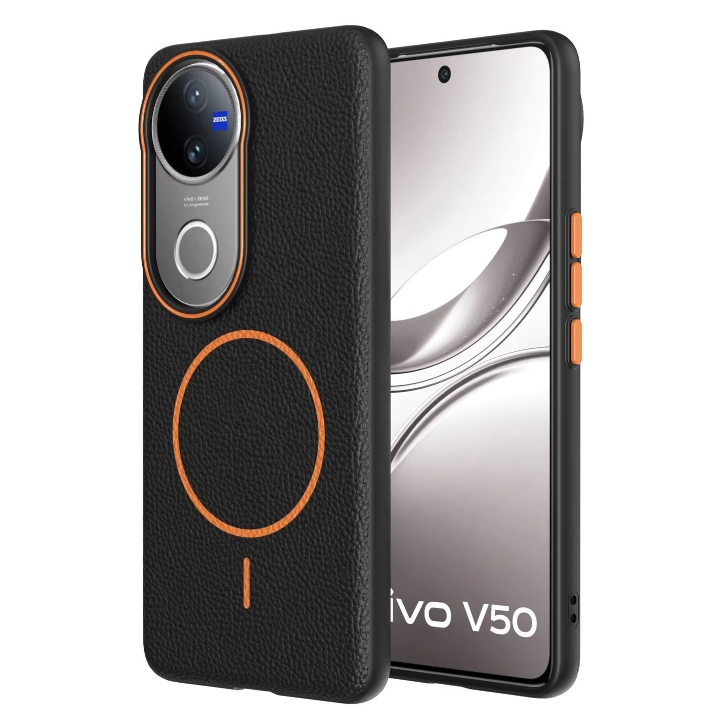 Vivo V50 - Branded Leather Texture MagSafe Compatible Anti-Slip Soft Case