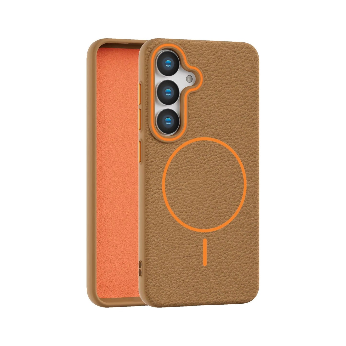 Samsung Galaxy S25 - Branded Leather Texture MagSafe Compatible Anti-Slip Soft Case