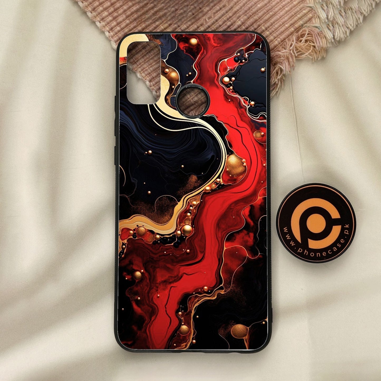 Honor 9X Lite - Red Gold Marble - Premium Metal Printed Soft Bumper Shock Proof Case