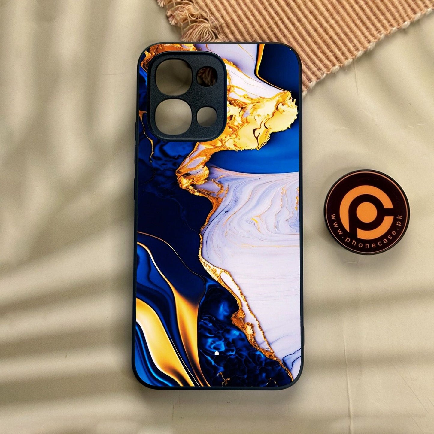 Oppo A6 Pro - Blue Golden Marble - Premium Metal Printed Soft Bumper Shock Proof Case